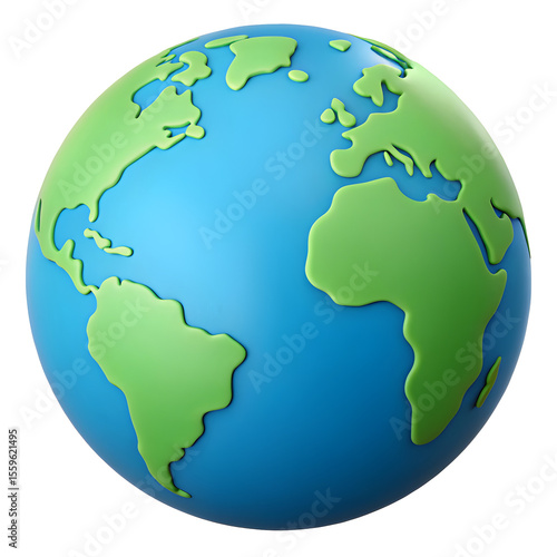 Stylized 3d earth globe with green continents and blue oceans isolated on transparent background