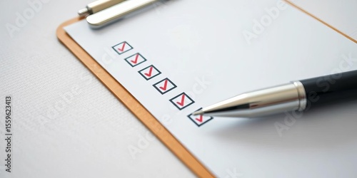 Wallpaper Mural Close-up of clipboard with checklist, pen resting on textured white surface,   appointment,   reminder Torontodigital.ca