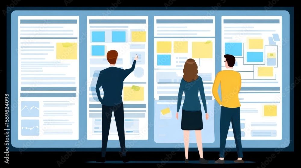 Obraz premium Team members reviewing a collaborative project plan.