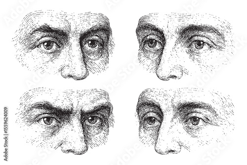 Human Eyes Expressions Vector Engraving Set