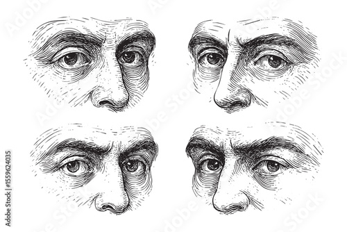 Human Eyes Expressions Vector Engraving Set