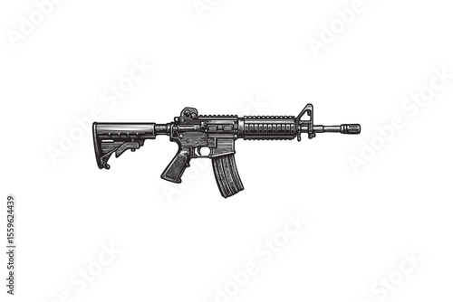 Modern Assault Rifle Vector Engraving Illustration