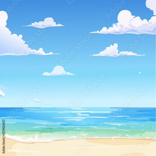  青い海と白い砂浜のビーチ　アニメ風
