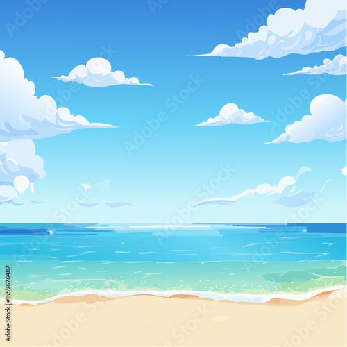  青い海と白い砂浜のビーチ　アニメ風