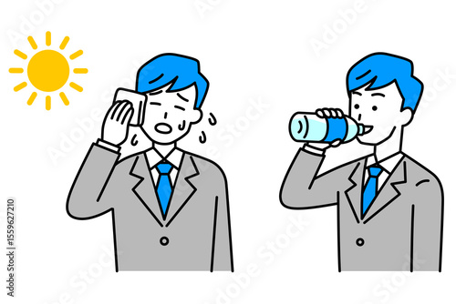 熱中症対策をするスーツの男性　セット