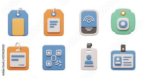 Colorful identification badges flat design illustration set