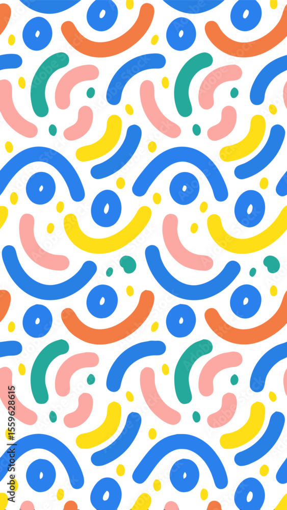 Fototapeta premium Vibrant Geometric Pattern: A lively and cheerful display of colorful geometric shapes arranged in a captivating pattern, creating an atmosphere of joy and creativity.