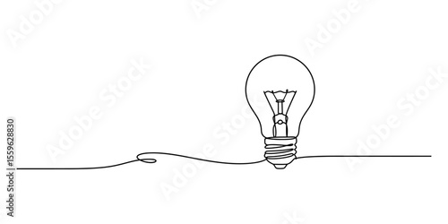 Oneline drawing of a lightbulb isolated on white background