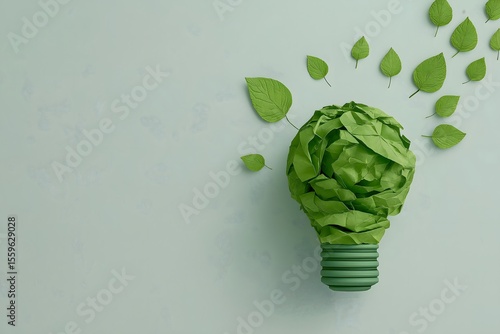 Eco Light Bulb Made of Leaves – Sustainable Energy, Green Innovation, and Environmental Concept

