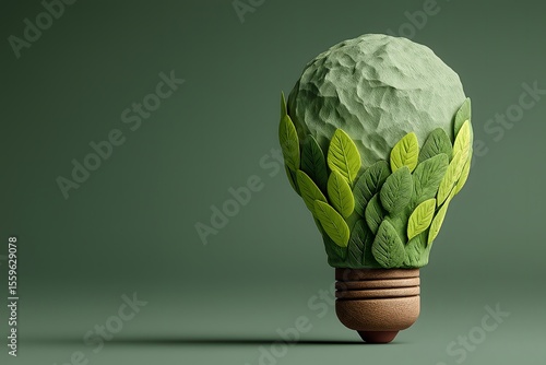 Eco Green Light Bulb with Leaves – Sustainable Energy and Environmental Innovation Concept

