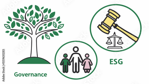 ESG Governance visualized with tree, family, gavel
