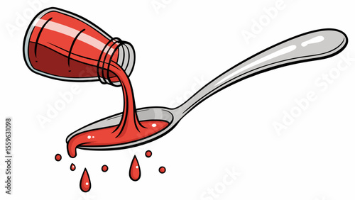 Red liquid pouring from bottle into spoon
