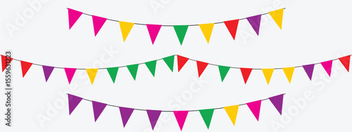 Hanging Multicolor Triangle Flags – Festive Bunting Banner Decoration. EPS vector illustration
