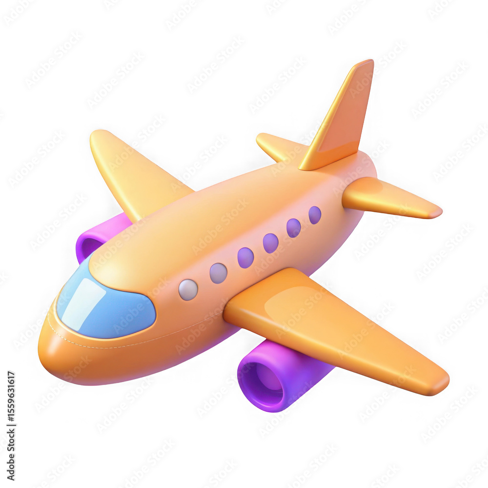 Fototapeta premium 3d cartoon airplane flying isolated on transparent background