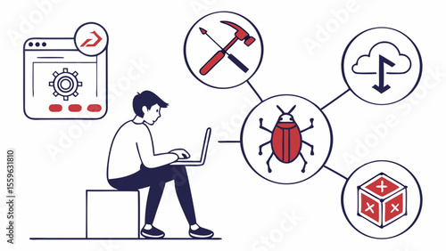 Person debugging code, encountering a bug