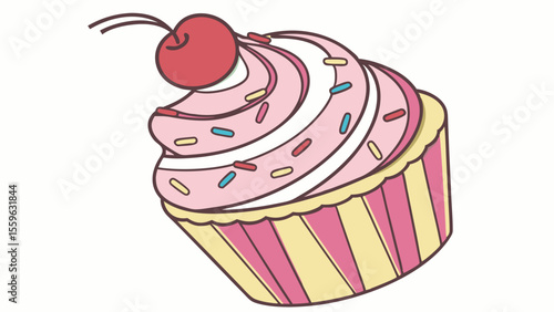 Pink cupcake with cherry