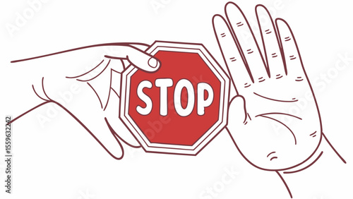 Stop sign presented & hand rejecting
