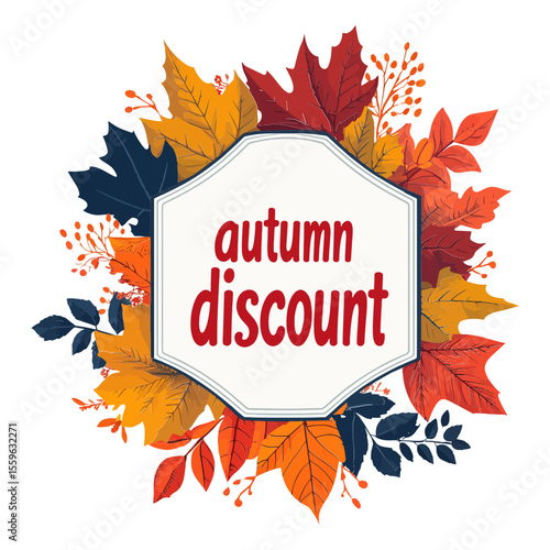 This "Autumn Discount" badge, surrounded by colorful fall leaves, is perfect for websites or blogs for seasonal promotions, harvest sales, Thanksgiving, or e-commerce deals during autumn.

