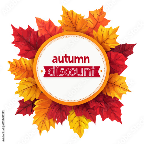 A festive banner featuring "autumn discount" text surrounded by vibrant fall leaves. Ideal for websites/blogs promoting seasonal sales, fall events, or special offers.

