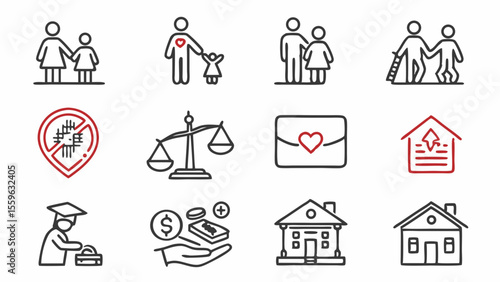 Family, law, home, and financial icons