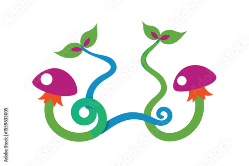 Whimsical Colorful Mushrooms and Plants Illustration A Playful Design