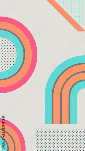 Geometric Abstraction with Colorful Arcs: A vibrant composition of clean lines and vivid hues creates a visually appealing pattern, suitable for a wide array of applications