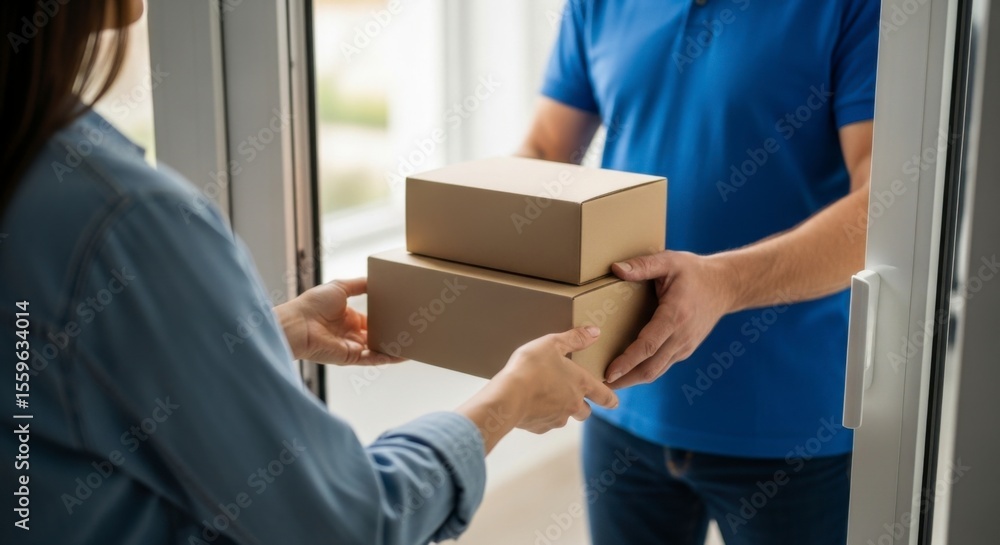 custom made wallpaper toronto digitalDelivery Person Hands Over Packages to Customer at Home Entrance Residential Setting Action Scene Close-Up View Concept of Convenience and Online Shopping