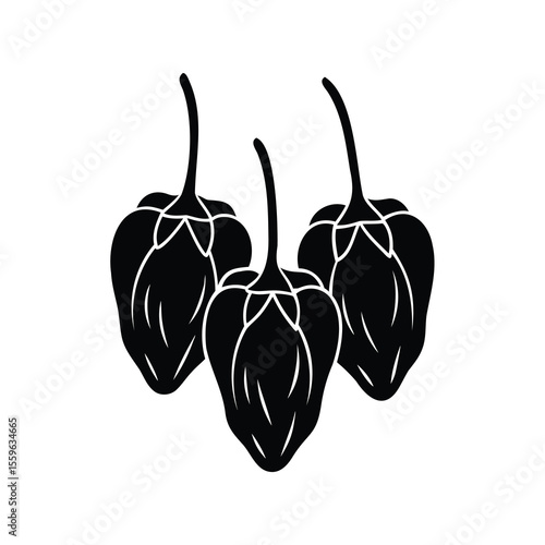 Three black silhouette illustration of habanero peppers on a white background