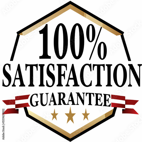 100 Percent Satisfaction Guarantee Badge with Stars and Ribbons for Business and Customer Service Assurance and Trust