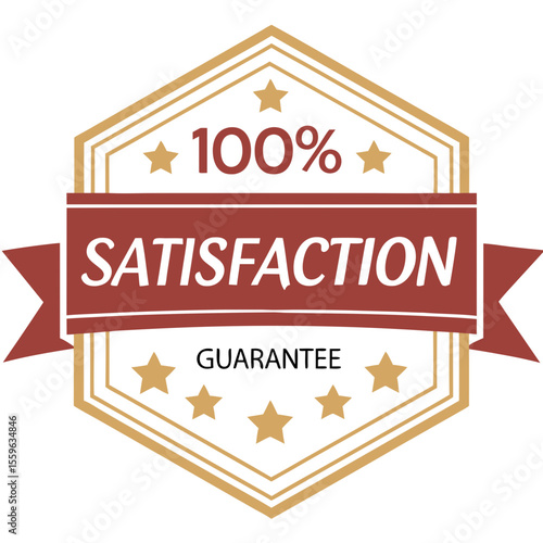 100 Percent Satisfaction Guarantee Badge with Stars and Ribbon Promoting Quality and Customer Assurance in Business