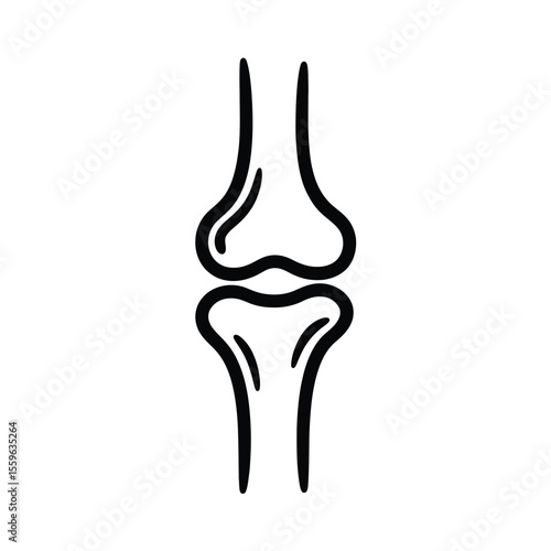 Knee joint anatomy illustration in simple black and white line art style