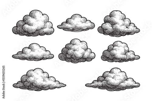  Various Cloud Shapes Vector Engraving Set

