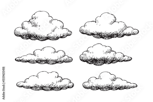  Various Cloud Shapes Vector Engraving Set

