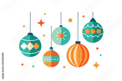 Festive Christmas Ornaments A Collection of Teal, Orange, and Green Holiday Decorations