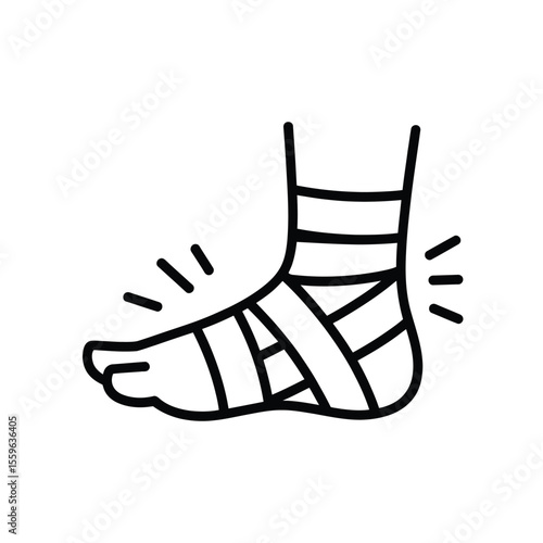 Foot injury with bandage icon ankle sprain treatment and recovery symbol