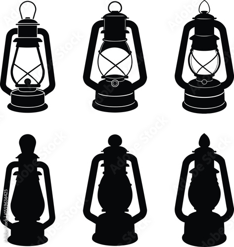 Antique lantern vector collection - kerosene light outlines, EPS JPEG PNG