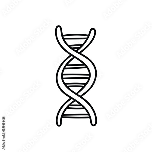 Hand drawn DNA strand illustration in black and white outline style