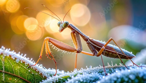 Wallpaper Mural Mantis on frosted leaf, golden light Torontodigital.ca