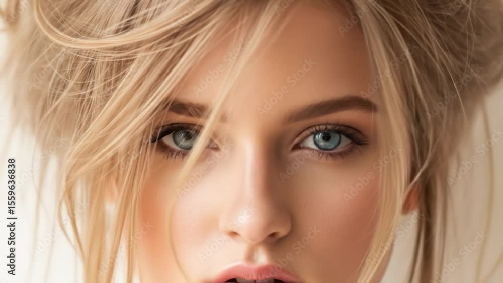 Close-Up Portrait of a Beautiful Blonde Woman with Blue Eyes Close-Up Portrait of a Beautiful Blonde Woman with Blue Eyes