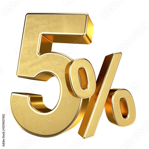 Golden 5 Percent Isolated on Transparent Background
