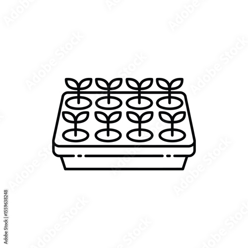 Seedling tray icon in line style plant propagation concept illustration