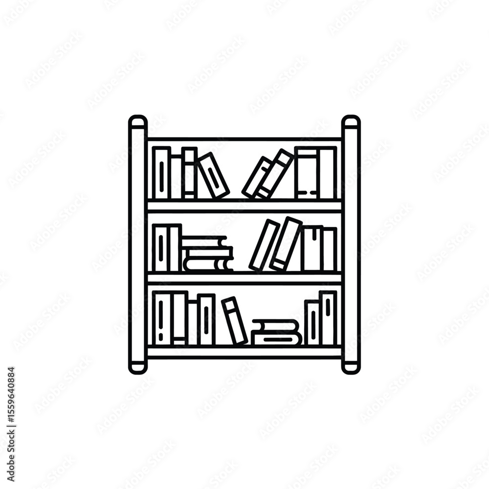 Obraz premium Bookcase with Books Outline Icon Education and Knowledge Concept