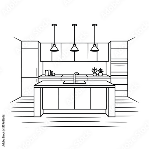 Modern Kitchen Design Outline Drawing