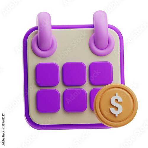 3D Illustration of Calendar with Coin