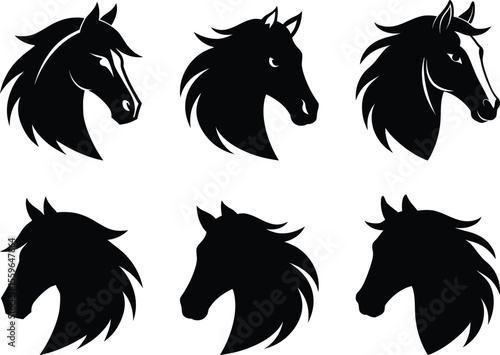 Photos Black Friesian horse heads vector - mane silhouette designs, EPS JPEG PNG