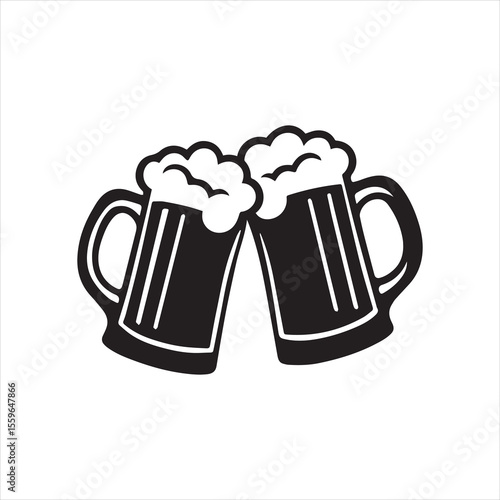 Beer mug silhouette vector, Two cheers beer mugs icon vector illustration