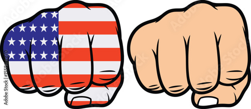 Two fists one with american flag pattern and other plain vector