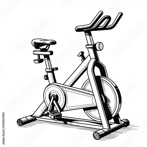 Monochrome Illustration of an Exercise Bike for Fitness and Wellness Concepts