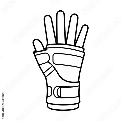 Hand in a protective glove outline vector illustration on white background