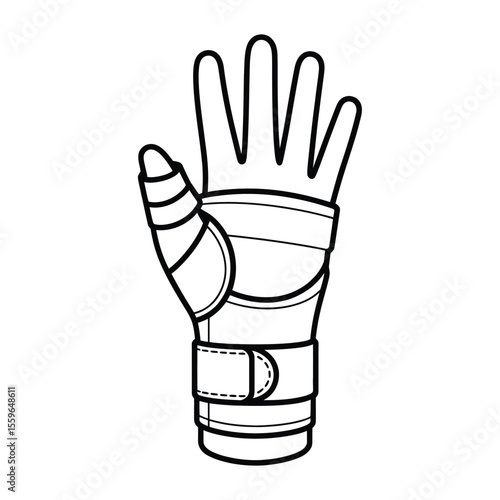 Hand with wrist support and bandage outline vector illustration isolated on white